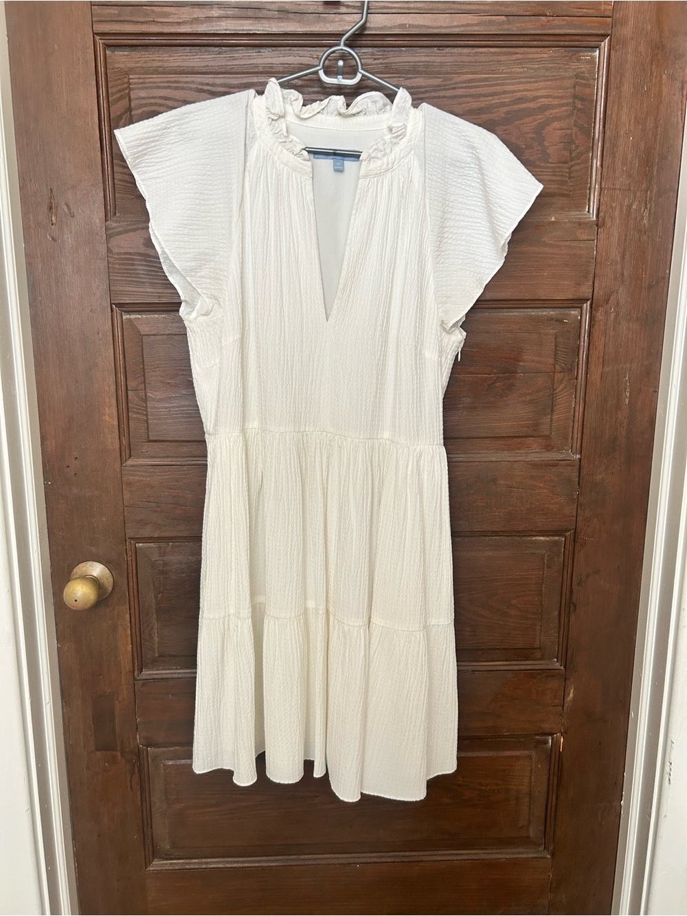 ANTONIO MELANI Cream Ruffled Neck Tiered Mini Dress with pockets!